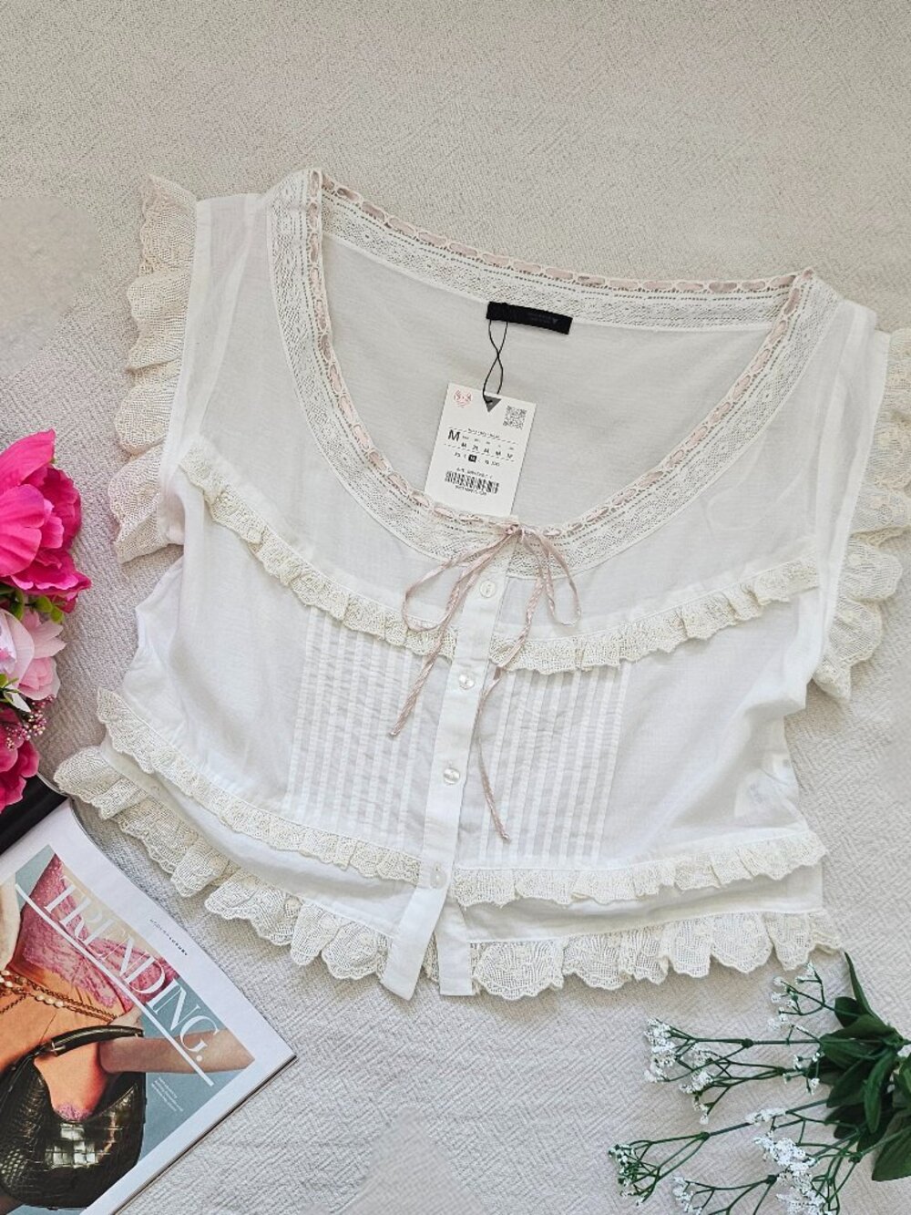 ZARA NWT Romantic Lace Trim Embroidered Top